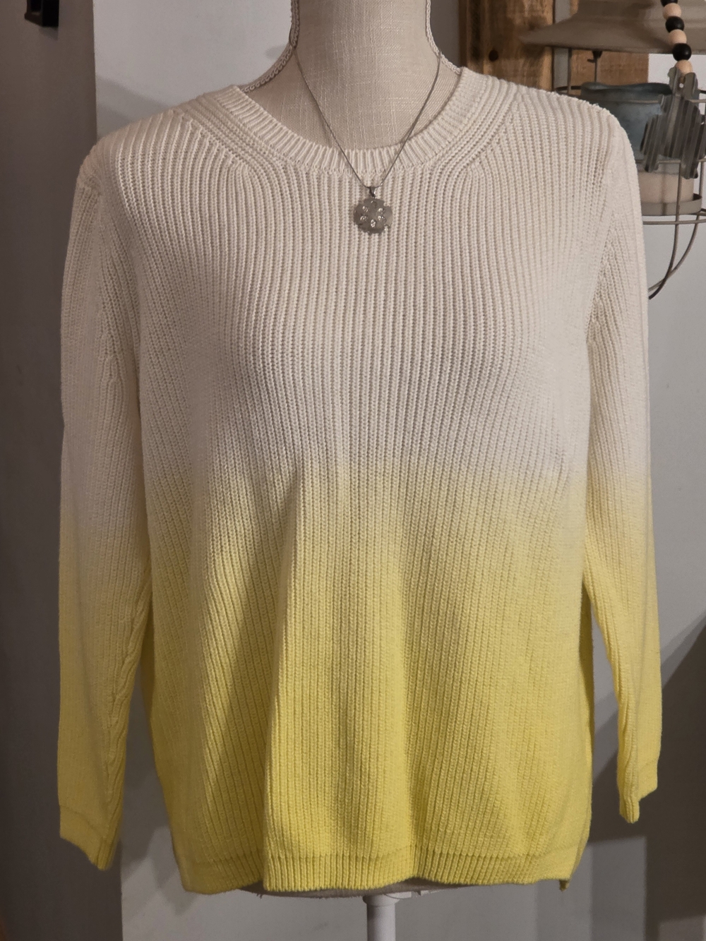 crown & ivy Cream to Yellow Ombre Crewneck Sweater